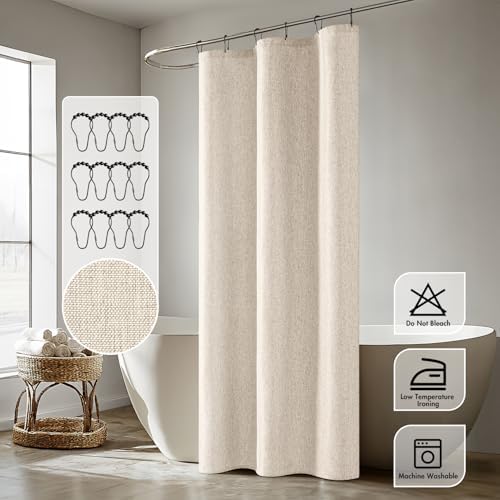 ANRODUO Cream Beige Linen Textured Fabric Shower Curtain Set - W36xL72