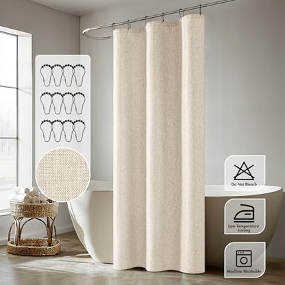 ANRODUO Cream Beige Linen Textured Fabric Shower Curtain Set - W36xL72