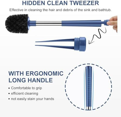 SetSail Toilet Brush and Holder 3 Pack, Self Closing Lid Toilet Bowl Brushes Holder Extra Long Handle Ventilated Toilet Brush Set for Bathroom Cleaning, Nylon Bristles, Dark & Blue