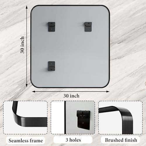 Bathroom Mirror for Wall, 30 Inch Square Mirror, Matte Black Metal Framed