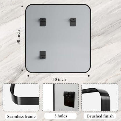 Bathroom Mirror for Wall, 30 Inch Square Mirror, Matte Black Metal Framed