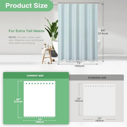 Dynamene Extra Long Boho Shower Curtain Tufted Chevron 72"x84" Fog Blue