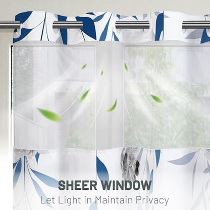 WITHLOC No Hook Floral Shower Curtain with Liner, Blue Grey, 71x74