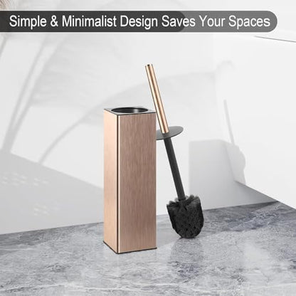 BGL Standing Toilet Brush and Holder Rose Gold Aluminium Toilet Bowl Cleaner Brush and Holder for Bathroom Storage and Organization, Square Design Sturdy and Space Saving