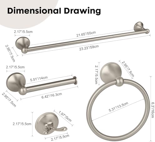 4-Piece Brushed Nickel Bathroom Hardware Accessories Set, 24 Inch Towel Bar, Towel Rack, Bathroom Towel Holder