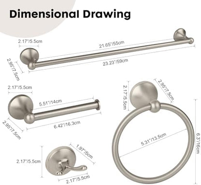 4-Piece Brushed Nickel Bathroom Hardware Accessories Set, 24 Inch Towel Bar, Towel Rack, Bathroom Towel Holder