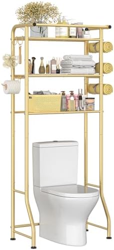 Simple Trending 3 Tier Over The Toilet Rack, Shelf Bathroom, Bathroom Stand Organizer Space Saver, Gold
