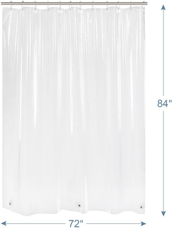 Amazer Extra Long Shower Curtain Liner 72 x 84 Clear Shower Liner Medium Weight PEVA Waterproof Inside Shower Curtains for Bathroom with 3 Magnets and Rustproof Grommets
