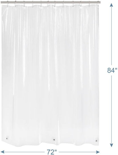 Amazer Extra Long Shower Curtain Liner 72 x 84 Clear Shower Liner Medium Weight PEVA Waterproof Inside Shower Curtains for Bathroom with 3 Magnets and Rustproof Grommets