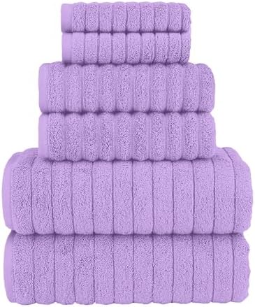 Elegant Comfort 100% Turkish Cotton Corduroy Ribbed Luxury Bath Towels 6-Piece Set, Premium Feel - Quick Dry, Highly Absorbent, Contains 2 Bath Towels, 2 Hand Towels, and 2 Washcloths, Lilac