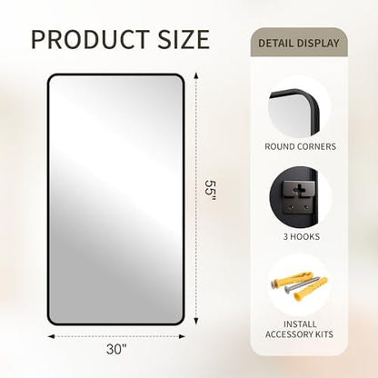 FICTOR Bathroom Mirror for Over Sink, 30"x55" Vanity Mirror for Wall, Black