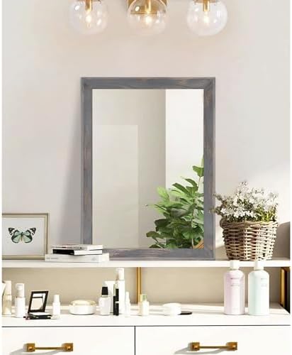 AAZZKANG Wooden Mirror Rectangle Rustic Mirrors for Wall Decorative for Bedroom Bathroom Living Room Entryway Hanging Home Decor 20"x16"