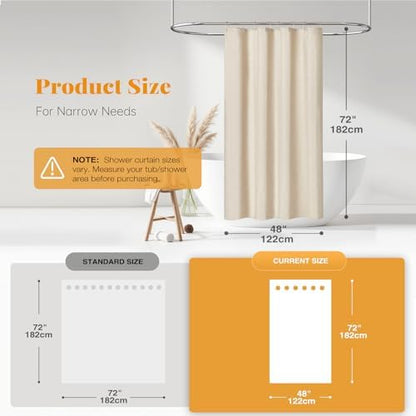 BTTN 48x72 Linen Textured Waterproof Fabric Shower Curtain Set, Beige/Cream