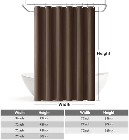 MIULEE 72 x 84 Extra Long Linen Shower Curtain Brown 12 Metal Hooks