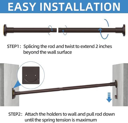 CorkLatta Matte Bronze Shower Curtain Rod,1 Inch Diameter Stainless Steel Adjustable Spring Tension Rods 32 to 80",with Holders,Anti-Slip,Curtain Rods No Drilling(1 Pack)