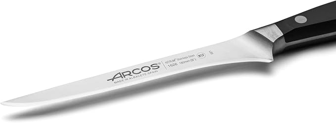 Arcos Boning Knife 6 Inch Nitrum Stainless Steel and 160 mm blade. Professional Butcher Knife to Slice Bones from Meat. Ergonomic Polypropylene Handle. Series Manhattan. Color Black.