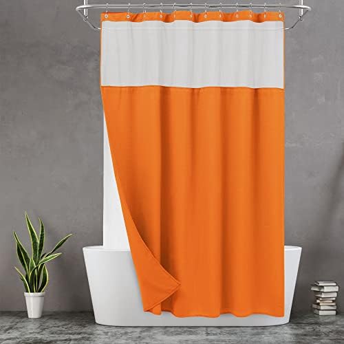 N&Y HOME Waffle Weave Shower Curtain with Snap-in Liner Set Orange, 71x72