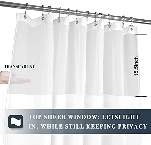 N&Y HOME Long Waffle Weave Shower Curtain with Snap-in Liner 71x78, White