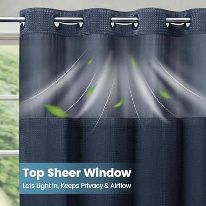 No Hook Waffle Shower Curtain with Snap in Liner Set, 71x74, Navy Blue