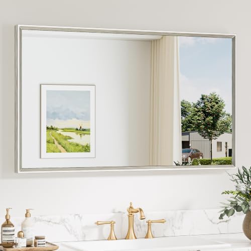 Keonjinn 40 x 24 Inch Brushed Nickel Bathroom Mirrors for Over Sink