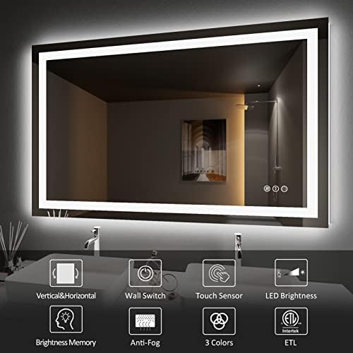Amorho LED Bathroom Mirror, 60"X32" with Front Light and Backlit