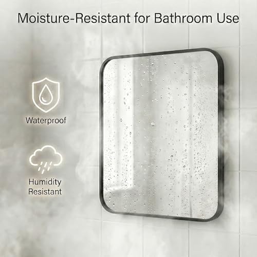 30x36 Inch Matte Black Rounded Rectangle Bathroom Vanity Mirror
