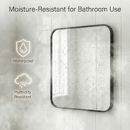 30x36 Inch Matte Black Rounded Rectangle Bathroom Vanity Mirror