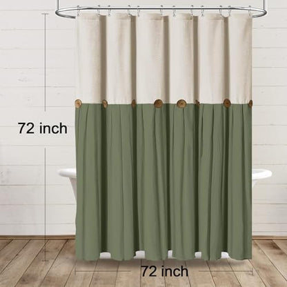 Farmhouse Shower Curtain Linen Button Cream-Green 72" W x 72" L