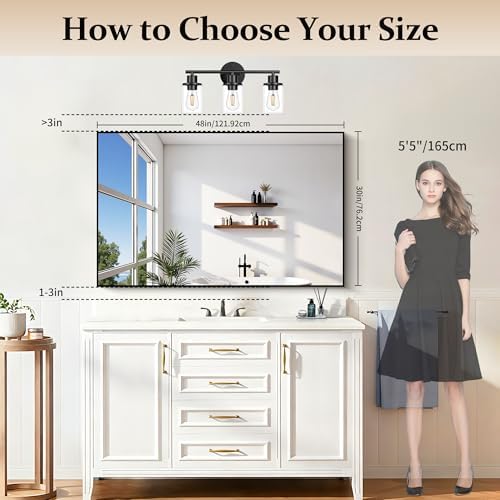 COFENY Black Bathroom Mirror for Wall, 30x48 Inch Rectangle Mirrors with Metal Frame, Modern Vanity Wall Mirror Decor for Bathroom Living Room, Entryway Hangs Horizontal or Vertical