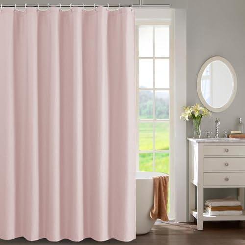 OWENIE Pink Shower Curtain for Bathroom 96 Inches Extra Long, Elegant 3D Embossed Textured Fabric Shower Curtains, Water Repellent, Machine Washable, Hotel Style, 72" W x 96" L, Pink