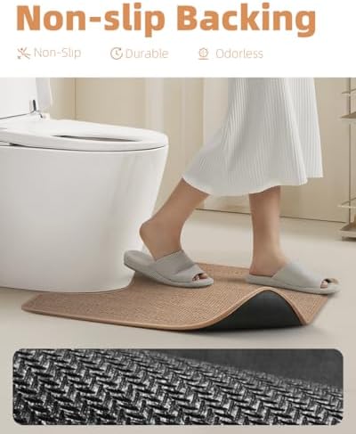 PADOOR Braided Toilet Rugs U Shaped, Non Slip Toilet Mats for Bathroom Floor Machine Washable Super Absorbent Contour Bath Rugs for Toilet Mat Quick Dry U Shaped Toilet Rug, 20''x24'' Beige