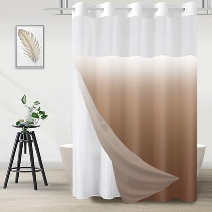 No Hook Shower Curtain and Liner Set for Bathroom, Ombre Brown, 71" x 74"