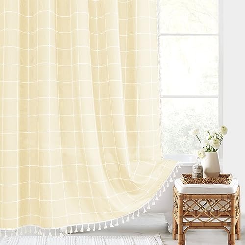 Gibelle Yellow Cream Boho Farmhouse Shower Curtain for Bathroom 72x72