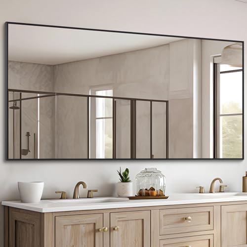 DESBING Black Bathroom Mirror for Wall, 30x55 Inch Rectangle Mirrors with Metal Frame, Modern Vanity Wall Mirror Decor for Entryway Hangs, Bathroom Living Room Horizontal or Vertical