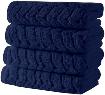 BAGNO MILANO Turkish Cotton Bath Towels, Hand Towels - Soft Plush Jacquard Collection Luxury Towels Set (Navy, Hand Towel Set of 4)