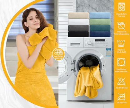 Extra Large Bath Towel Set of 4 (35"x70"),Oversized Bath Sheet Super Soft Highly Absorbent Jumbo Bathroom Towel Set Microfibers Quick Dry Shower Towel for Hotel,Bathroom,Guest,Spa,Gym (Yellow)