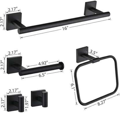 16 in 5-Piece Bathroom Hardware Set, Matte Black