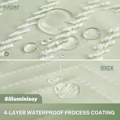Siiluminisoy Extra Long Sage Green Boho Shower Curtain with White Tassel, Woven Fabric 84 in Shower Curtain, Tufted Chevron Striped, 72 x 84, Modern Chic Textured Minimalist Bathroom Shower