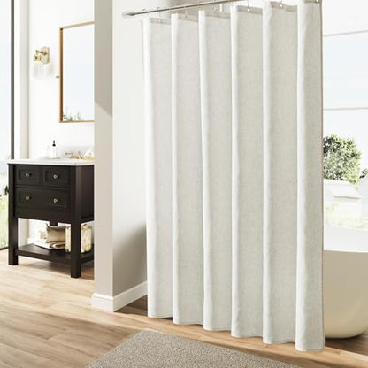 Naturoom Linen Shower Curtain 82 Inch Long for Bathroom Ivory Beige 1 Panel