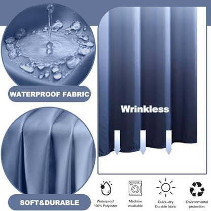 No Hook Shower Curtain and Liner Set for Bathroom, Ombre Blue, 71" x 74"