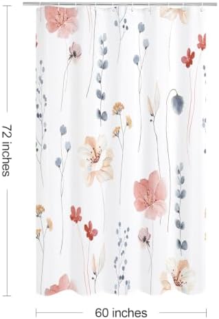 Gibelle Coral Beige Watercolor Floral Fabric Shower Curtain, 60x72