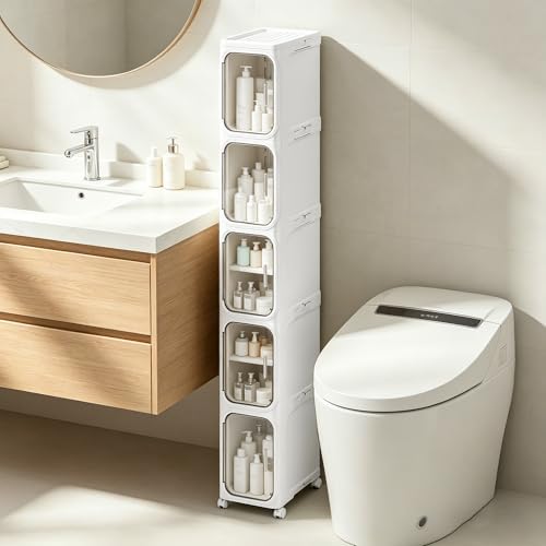 5-Tier Narrow Storage Cabinet Slim Bathroom Tall Skinny Organizer