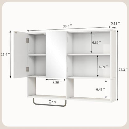 Bathroom Wall Cabinet, Medicine Cabinet with Mirror, White