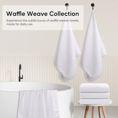 HOMEXCEL White Waffle Bath Towels Set of 4 Pack, Waffle Towels for Bathroom
