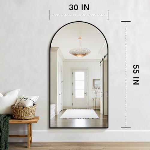 FICTOR 30" x 55" Arched Bathroom Vanity Mirror for Over Sink, Black