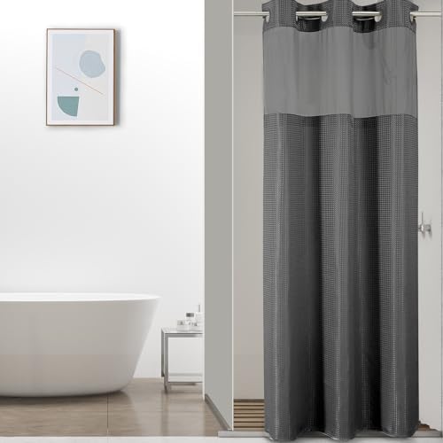Colorful Star Charcoal Grey No Hook Waffle Shower Curtain Set, 36 x 75 Inch