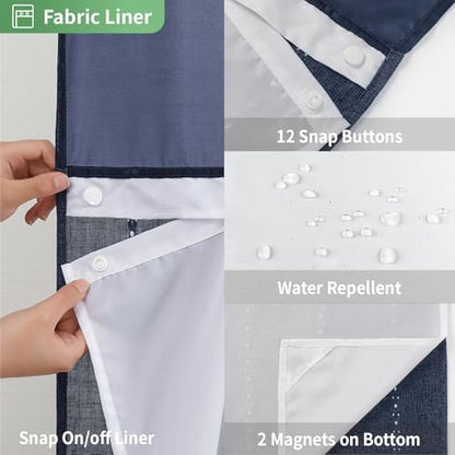 eachope Boho Farmhouse No Hook Shower Curtain with Liner,71x74,Navy Blue