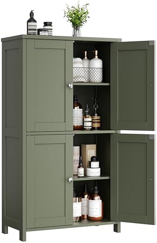 Shintenchi Bathroom Storage Cabinet with Doors and Shelves, Floor Cabinets for Washroom Furniture, Laundry Room, Organization with Adjustable Shelf, Green