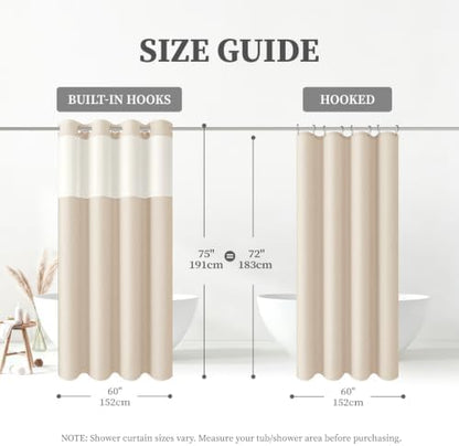 BTTN 60x75 Ringless Linen Textured Shower Curtain with Snap in Liner, Cream