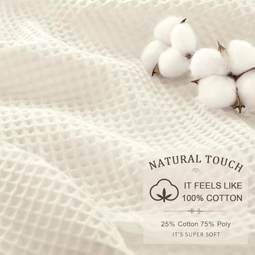 Stall Waffle Shower Curtain Heavyweight Cotton Fabric Ivory 48Wx72L
